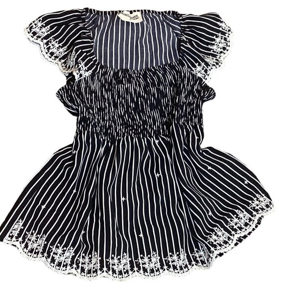 Savanna Jane Tops - Savanna Jane BOHO Smocked Embroidered Peplum Ruffle Top Black & White Sz M #244C